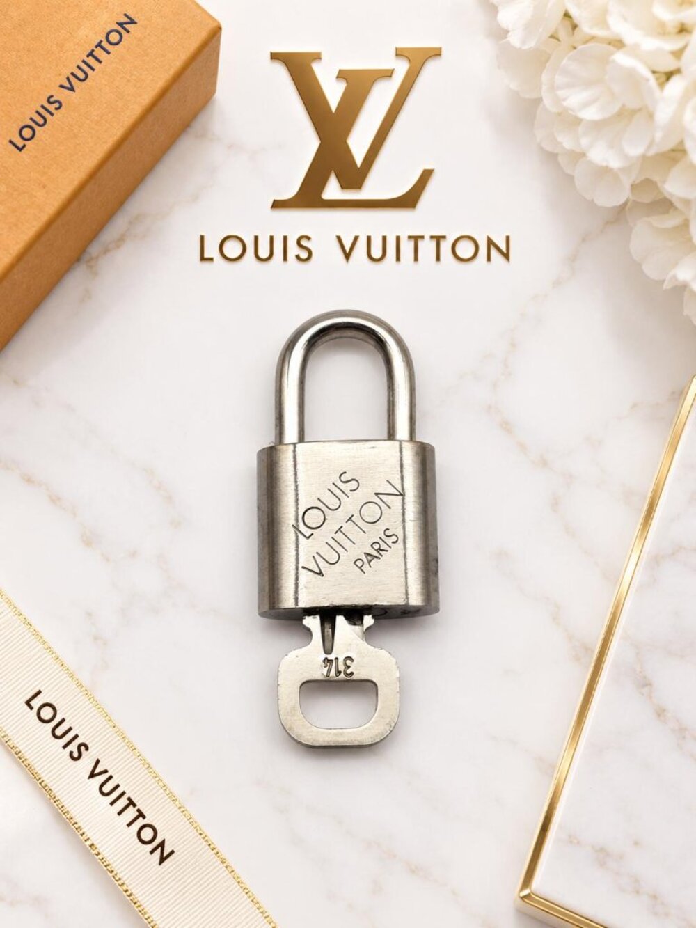 Authentic Louis Vuitton Silver Padlock & Key Set – Made in France #314